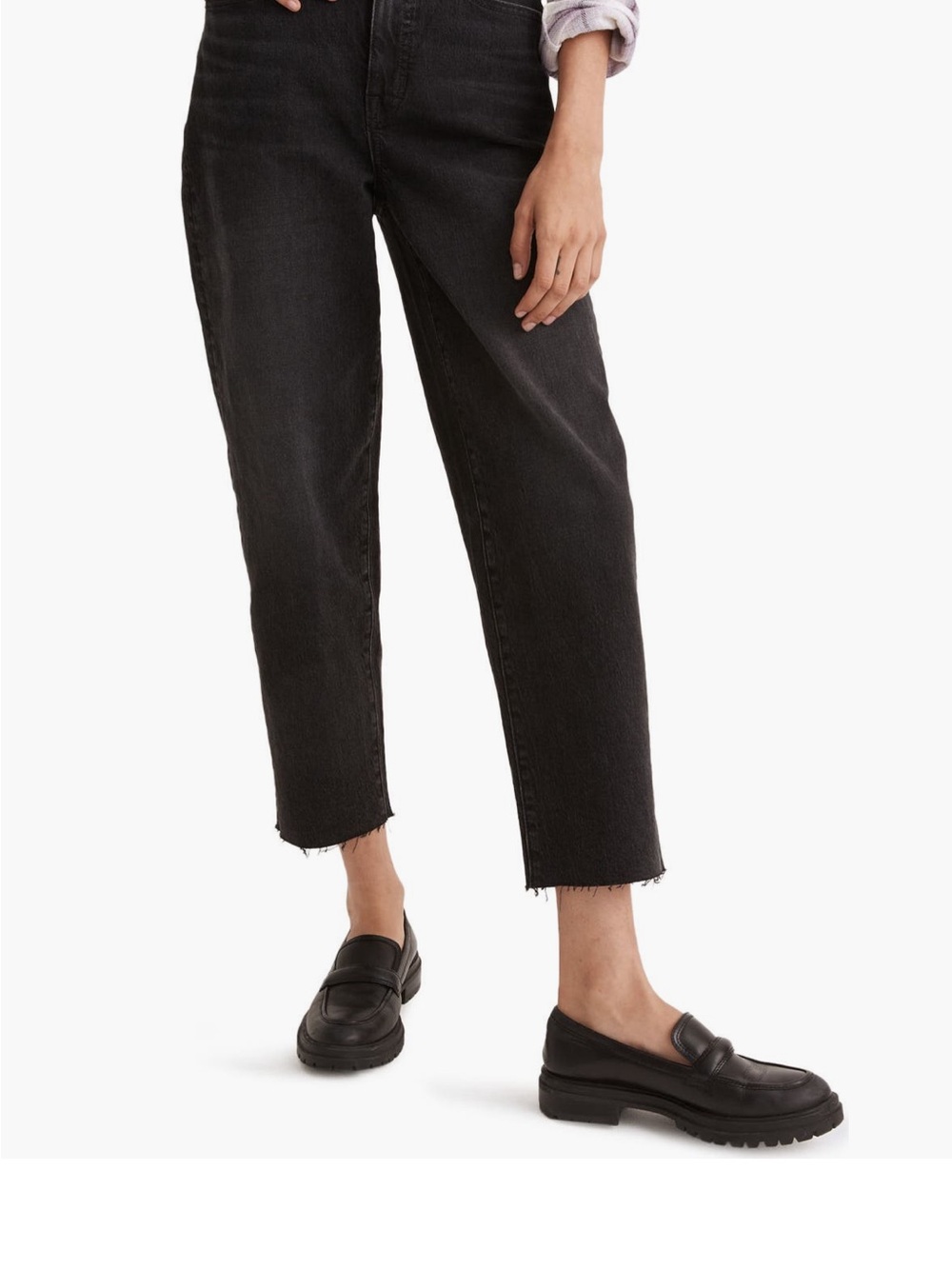 Madewell Black Cropped High-Rise Jeans with Raw Hem